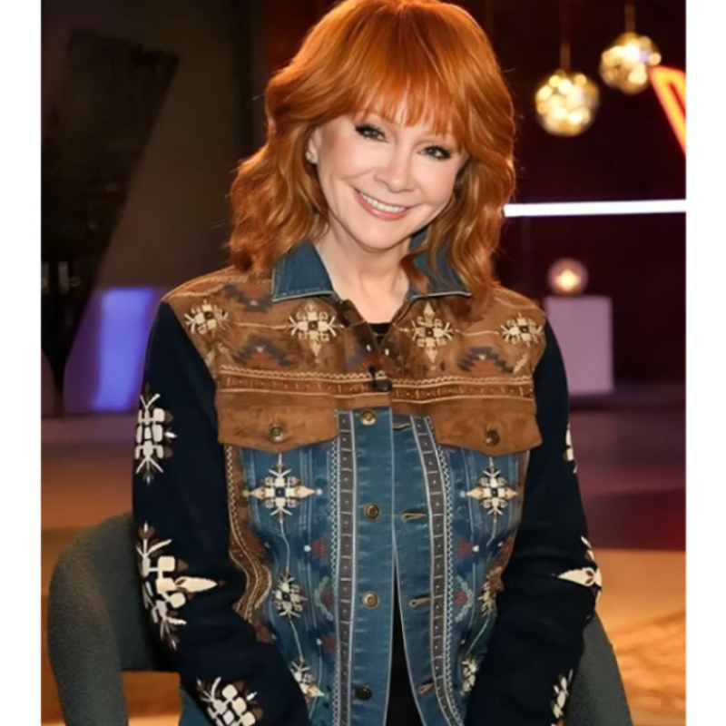 The Voice Reba McEntire Embroidered Suede Denim Jacket - Image 1